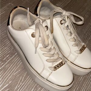 Aldo White Sneakers with Gold and Brown Details